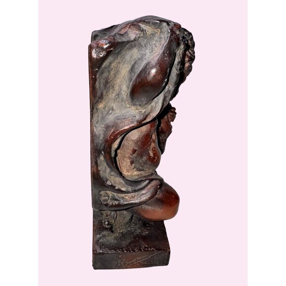 Antique Burl Wood Handcarved Cherub Sculpture - Picture 3 of 8